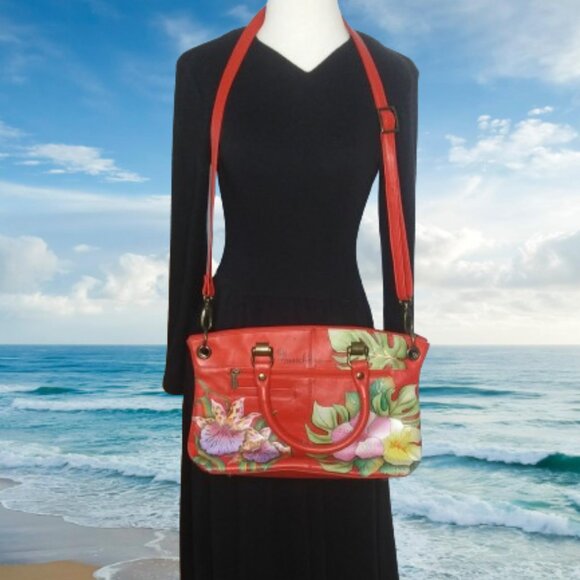 Anuschka ISLAND ESCAPE  Leather bag With Tropical Flowers hand painted - Picture 2 of 16